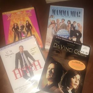 4 DVDs- Hitch, Charlie’s Angels, Mama Mia and DaVinci Code